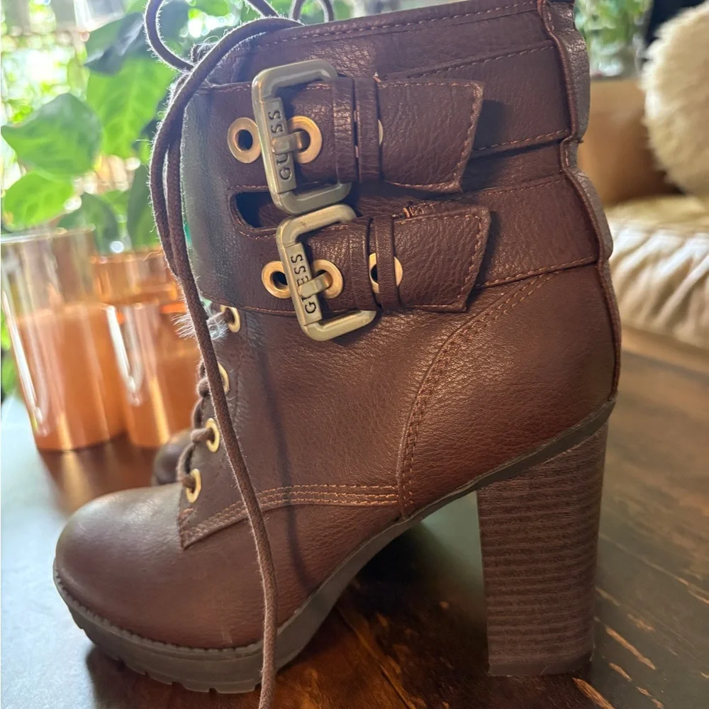 Guess Women's Dark Brown Lace-Up Boots - Picture 1 of 2